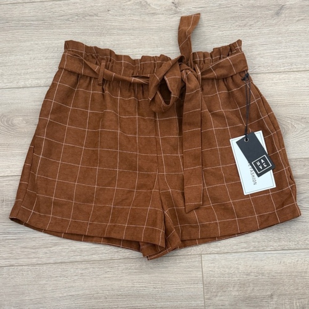 Have Brown Checkered High Waist Women's Shorts